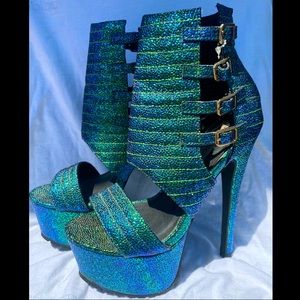 Chameleon Mermaid Platform Buckle Heels by Steve Madden